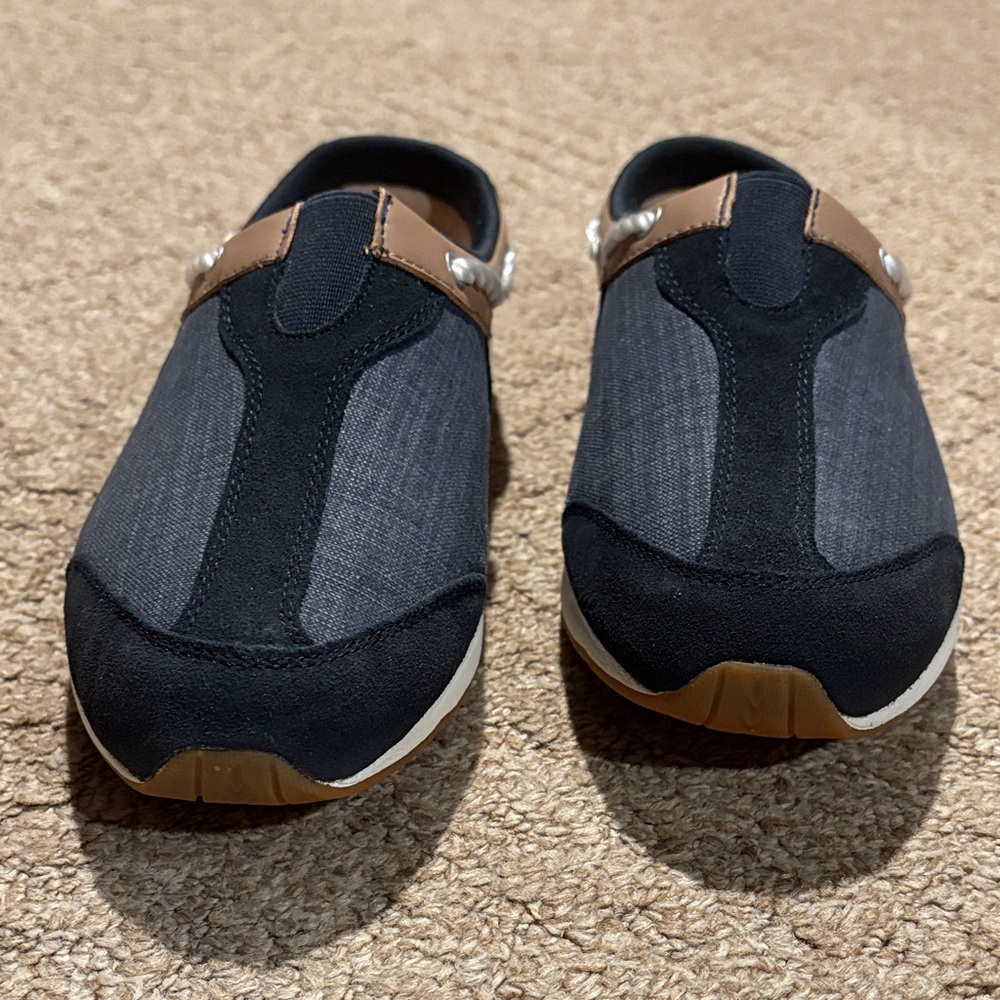 Easy Street Navy Blue Faux Suede/Jean and Tan Women's Loafers - Picture 6 of 7